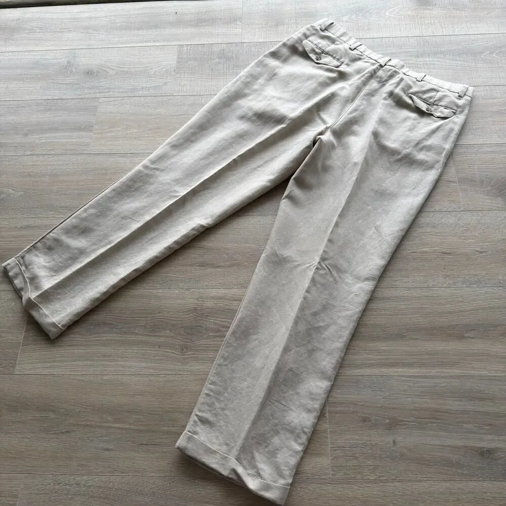 Dockers Men's Khaki Tan 40x32 Linen Blend Trousers Pants Preppy Coastal VTG 90's